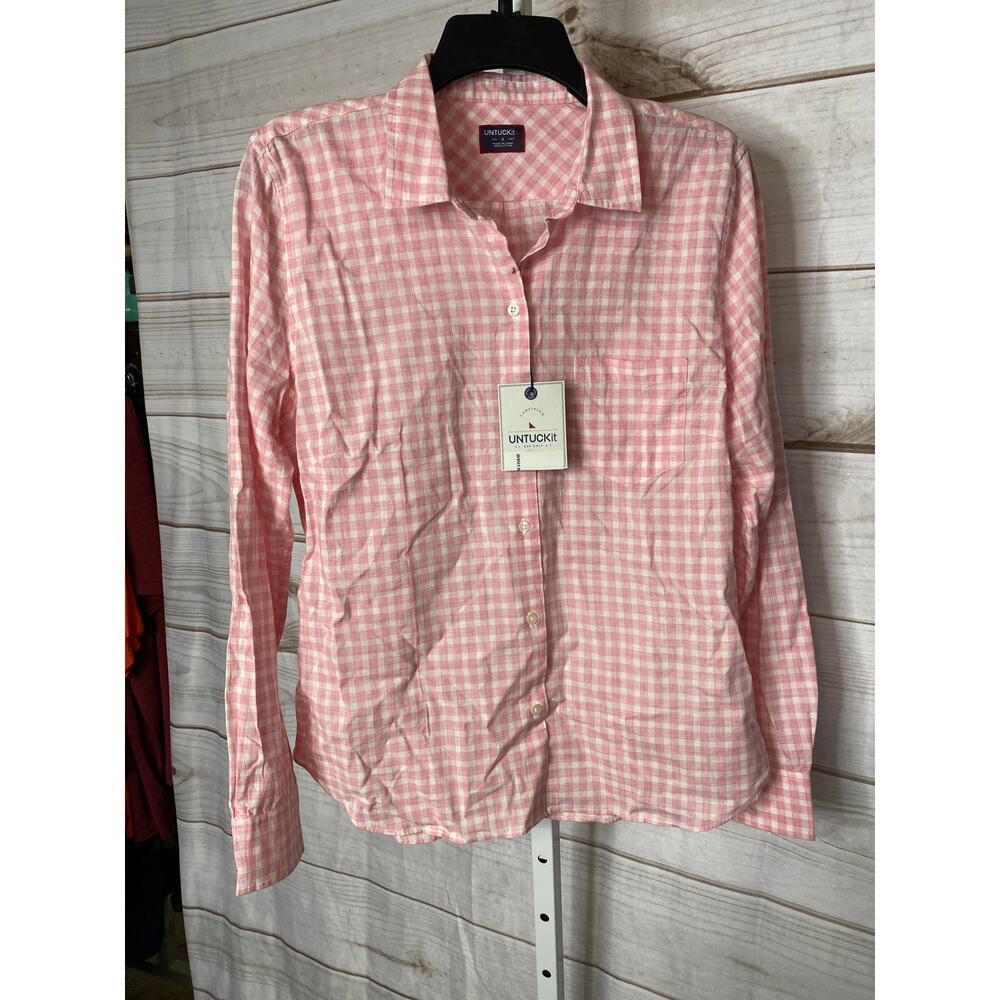 Brand New Untuckit Women's 0 Calina Pink White Long Sleeve Button Down Shirt Top
